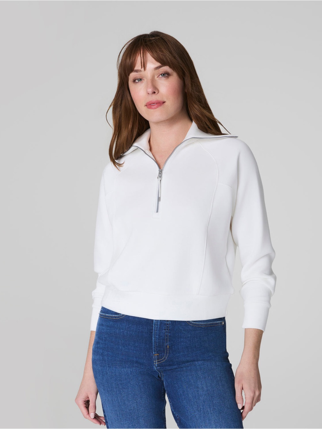 Spanx Airessentials Half Zip Pullover Sweatshirt Medium Powder White Scuba Soft